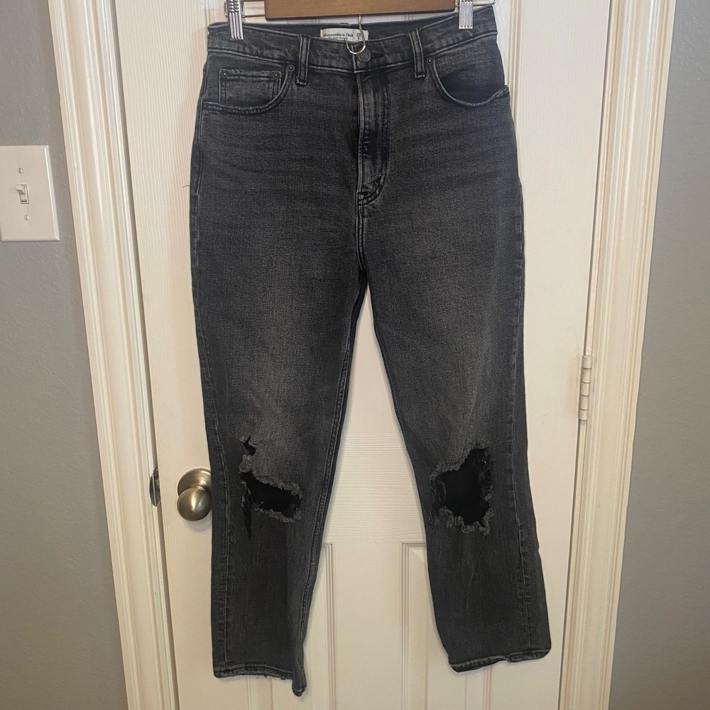 Abercrombie‎ & Fitch Jeans 28 6R Ankle Straight Ultra High Rise Distressed Black